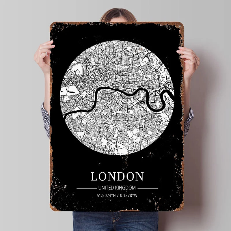 London City Map Tin Plaque Pos - Retro Gaming London ulasan dan harga